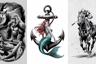 create unique custom tattoo design, tattoo sleeve with