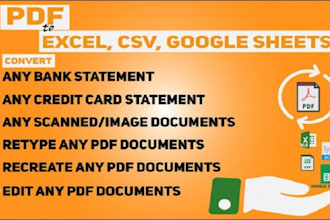 convert PDF, image, scanned documents into CSV file, excel, google sheets