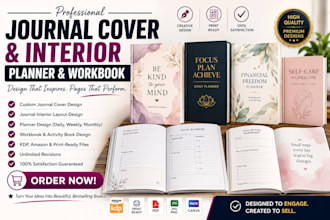 design journal cover and interior, planner and workbook