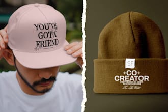 create embroidered typography hat, beanies designs for you