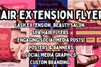 design hair extension beauty salon lash extension spa flyer banner social media