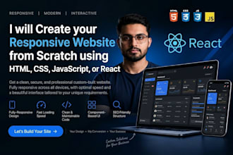 create a responsive website using HTML, CSS, javascript, or react