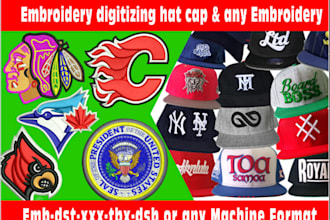 do expert embroidery digitizer cap, hat, 3d puff logo emb dst within 1 hour