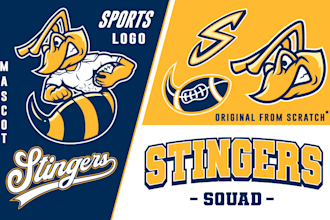 design sports mascot logo for team, club, college tshirt and merch