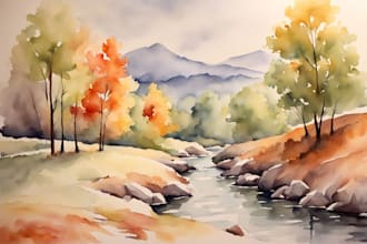 paint unique watercolor landscape painting