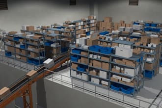 do 3d robotic factory warehouse design with rendering, 3d warehouse design