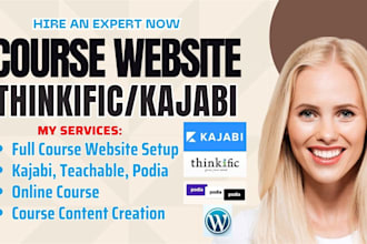design or setup online course on thinkific kajabi website, landing page design