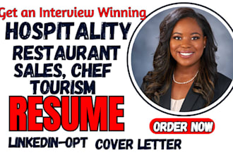 write ats hospitality, restaurant, sales, bartender, chef, tourism resume