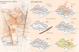 create site analysis, mapping, architectural diagrams, render plan