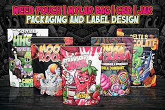design unique weed pouch, mylar bag and cbd product labels
