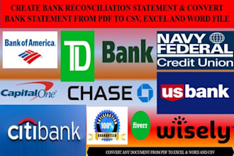 reconcile bank statement PDF to editable format, CSV, google sheets