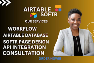do airtable database with softr website design ,integration automation