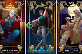draw unique tarot cards, oracle cards, playing cards, zodiac, tarot card design