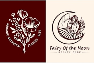 design a hand drawn feminine botanical boho logo