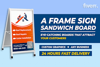 design sandwich board, a frame sign, vinyl banner,  yard sign