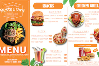 design professional food menus, beverages and digital menus