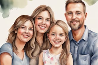 draw a family portrait with watercolor style