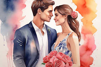 create custom couple portrait with watercolor