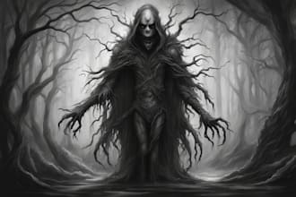 draw black and white dark horror fantasy art
