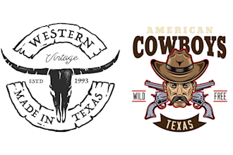 design cowboy western bull with landscape vintage badge farmer logo