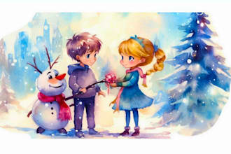 create watercolor illustrations for children book, christmas