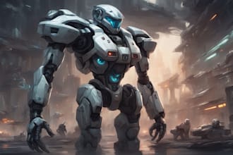 design futuristic mecha robots and pilots cyberpunk concept art
