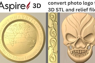 create any 2d cnc design and 3d relief stl file for aspire