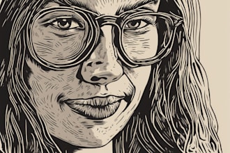 draw a custom digital art portrait in linocut style