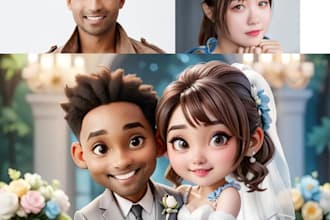 generate an ai cute wedding picture caricature for couple
