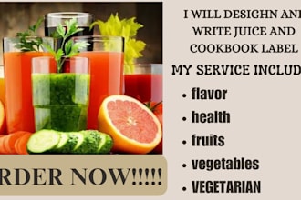 design and write juice label, cookbook juice energy drink cookbook and beverage