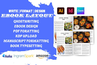 do canva ebook layout, ghostwriting, amazon ebook formatting, cookbook design