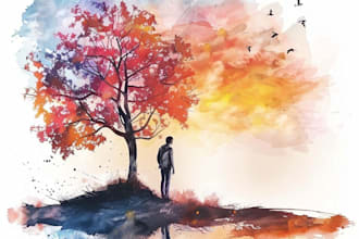 paint realistic landscape watercolor painting illustration
