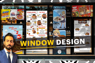 design windows, posters and menu board for the restaurant
