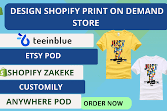 setup shopify print on demand teeinblue customily printfull and printify