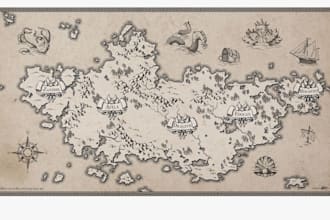fantasy map illustration, dnd map, tolkien board games vector site cartography