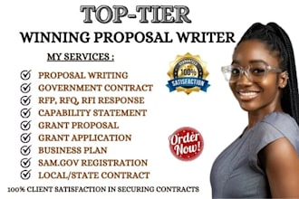 obtain government contract, prepare bid proposal, business plan, apply for grant