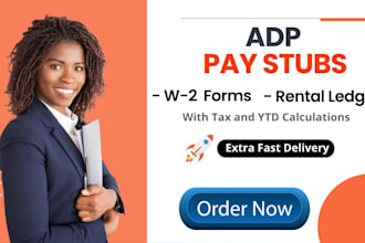 prepare adp paystubs, check stubs for apt flat