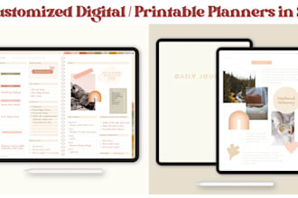 create custom printable or digital planner, journals, calendars or trackers