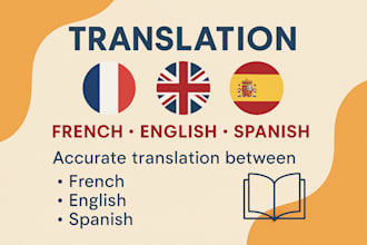 translate to and from english, french or spanish