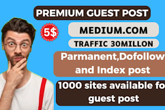 write and publish your article on medium,com premium guest post