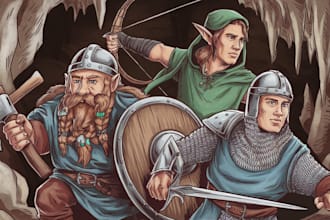 draw fantasy art, characters scenes and dnd party
