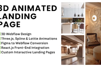 do 3d animated landing webflow design using three js and spline animation