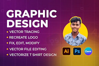 recreate logo, edit, fix, vectorize t shirt design, canva design to vector