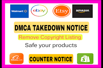 takedown report copyright products shopify,amazon,etsy,ebay,walmart under dmca