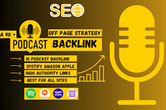 provide 15 podcast backlinks and 15 mix links from 90 da amazon, google, spotify