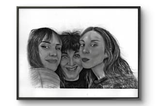 hand drawn a beatiful realistic pencil sketch family portrait drawing