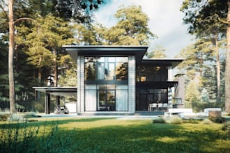 create realistic architectural 3d exterior rendering of residential house