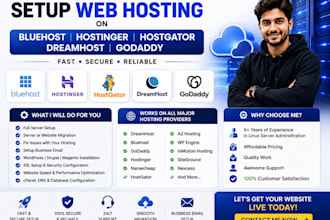 setup web hosting on bluehost, hostinger, hostgator, dreamhost, godaddy
