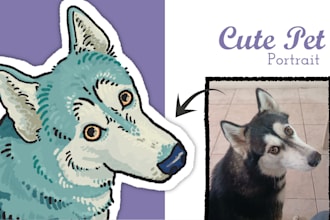 draw cute dog pet portrait with pastel colors for icon, stikers and more