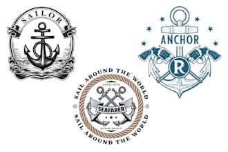 create vintage skull anchor ship marine logo
